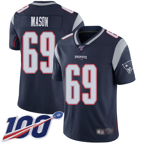 New England Patriots Football 69 100th Season Limited Navy Blue Men Shaq Mason Home NFL Jersey